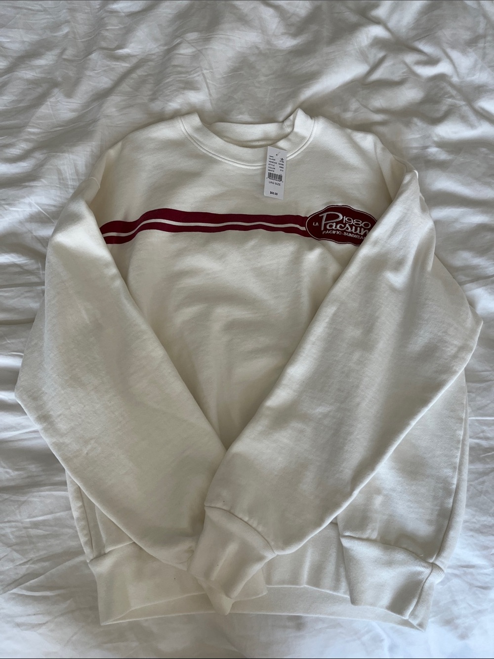 NWT PacSun Cream Crewneck Sweatshirt with Burgundy Stripe Unisex